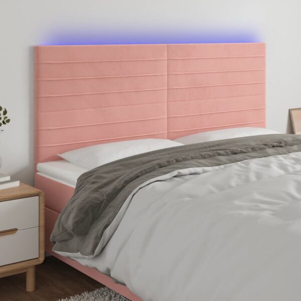 Tăblie de pat cu LED, roz, 200x5x118/128 cm, catifea