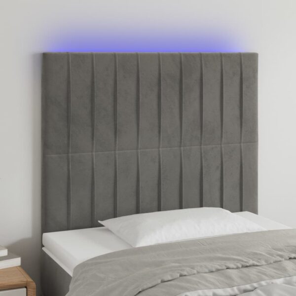 Tăblie de pat cu LED, gri deschis, 80x5x118/128 cm, catifea