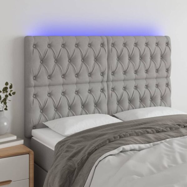 Tăblie de pat cu LED, gri deschis, 160x7x118/128 cm, textil