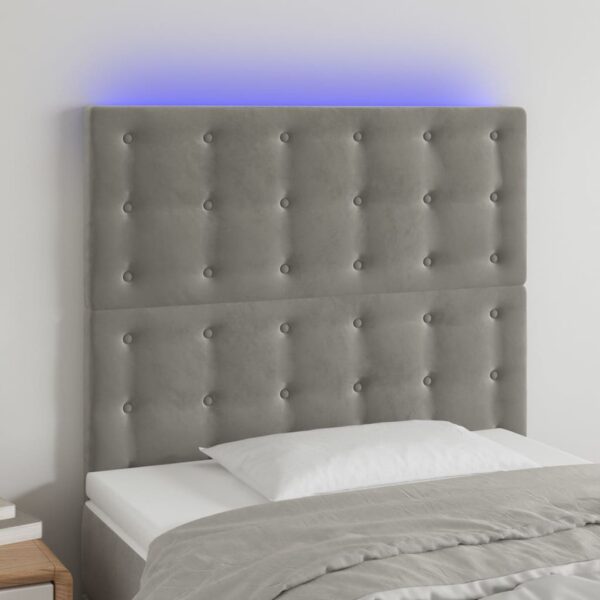 Tăblie de pat cu LED, gri deschis, 100x5x118/128 cm, catifea