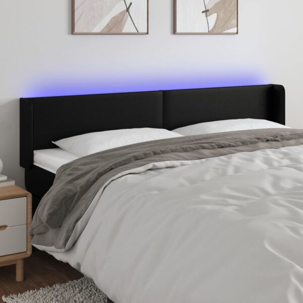 Tăblie de pat cu LED, negru, 183x16x78/88 cm, piele ecologică