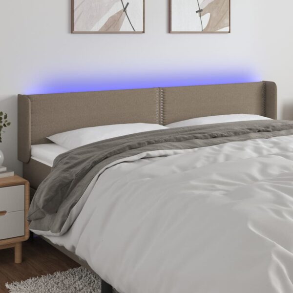 Tăblie de pat cu LED, gri taupe, 163x16x78/88 cm, textil