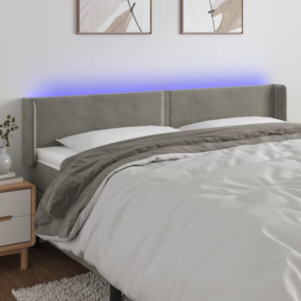 Tăblie de pat cu LED, gri deschis, 163x16x78/88 cm, catifea