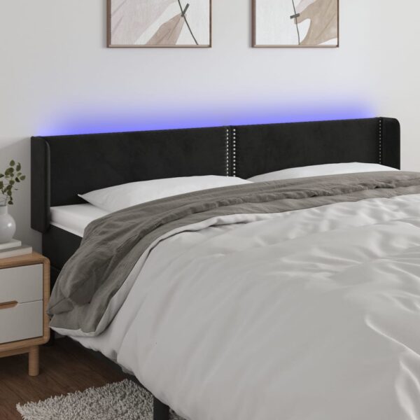 Tăblie de pat cu LED, negru, 163x16x78/88 cm, catifea