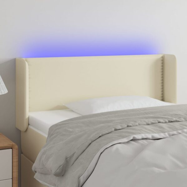 Tăblie de pat cu LED, crem, 103x16x78/88 cm, piele ecologică