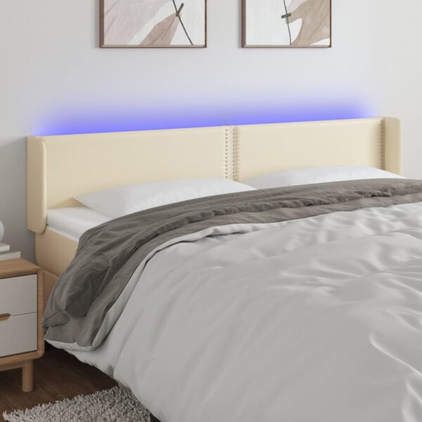 Tăblie de pat cu LED, crem, 163x16x78/88 cm, piele ecologică