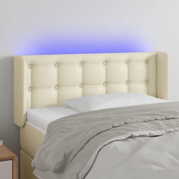 Tăblie de pat cu LED, crem, 83x16x78/88 cm, piele ecologică