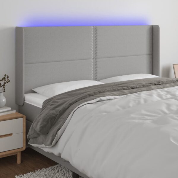 Tăblie de pat cu LED, gri deschis, 203x16x118/128 cm, textil