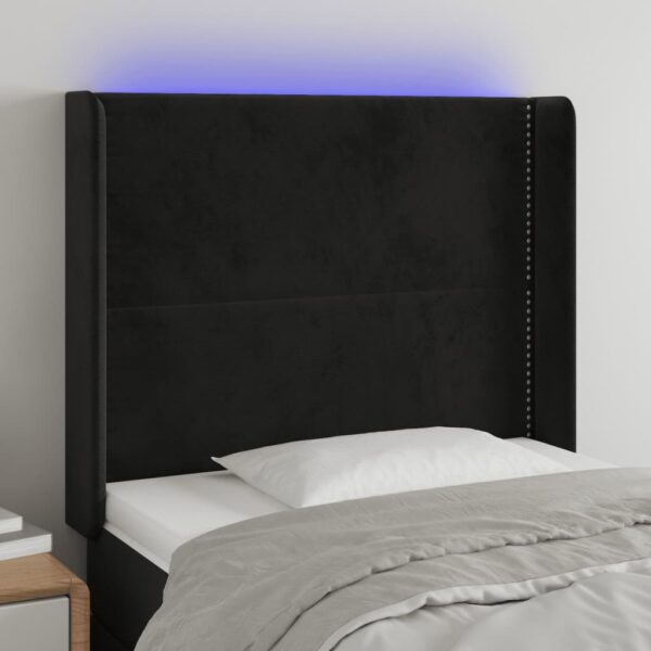Tăblie de pat cu LED, negru, 103x16x118/128 cm, catifea