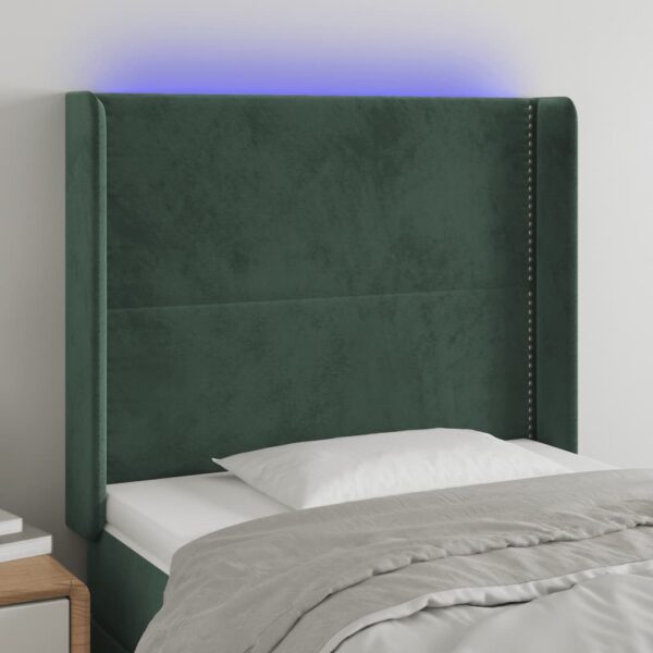 Tăblie de pat cu LED, verde închis, 103x16x118/128 cm, catifea