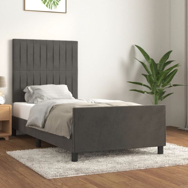 Cadru de pat cu tăblie, gri închis, 80x200 cm, catifea