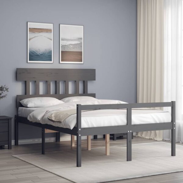 Cadru de pat senior cu tăblie, 140x190 cm, gri, lemn masiv
