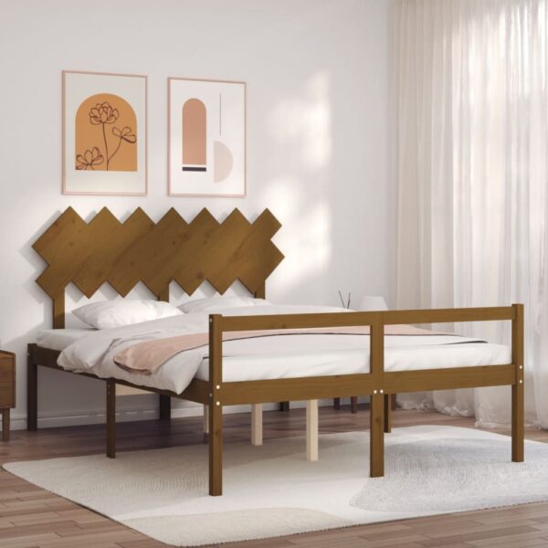 Cadru de pat senior cu tăblie, 140x190 cm maro miere lemn masiv