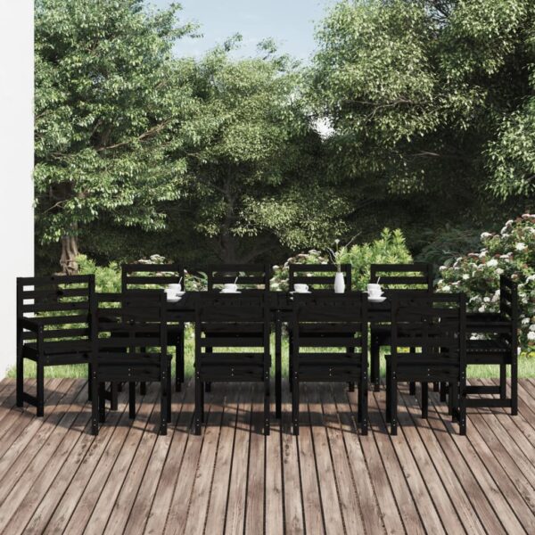 Set de masă pentru grădină, 11 piese, negru, lemn masiv de pin