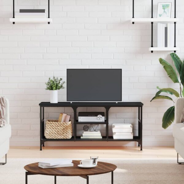Comodă TV, negru, 100x35x45 cm, lemn prelucrat & fier