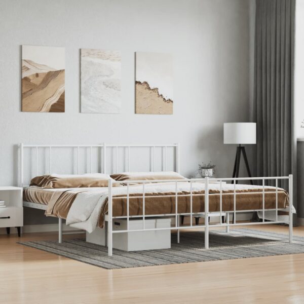 Cadru de pat metalic cu tăblie de cap/picioare, alb, 183x213 cm