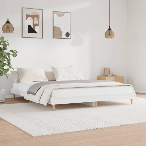Cadru de pat, alb extralucios, 200x200 cm, lemn prelucrat