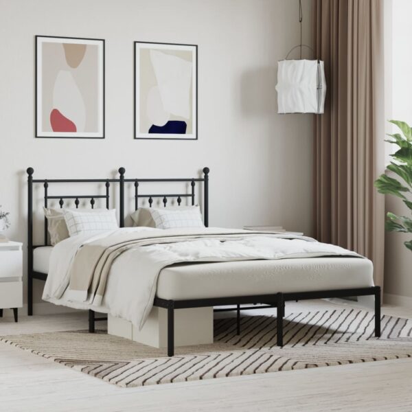 Cadru de pat metalic cu tăblie, negru, 150x200 cm