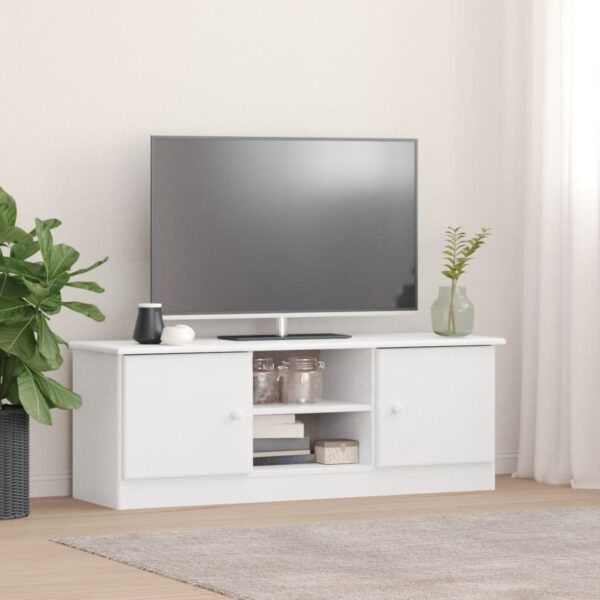 Dulap TV "ALTA" alb, 112x35x41 cm, lemn masiv de pin
