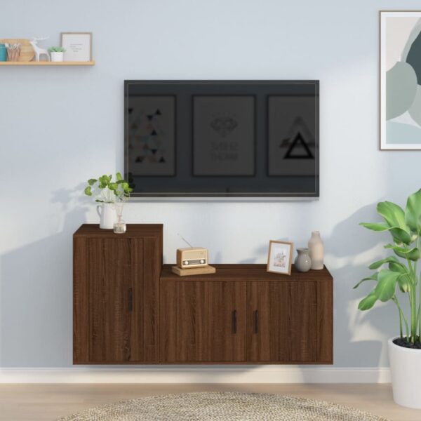 Set dulapuri TV, 2 piese, stejar maro, lemn prelucrat