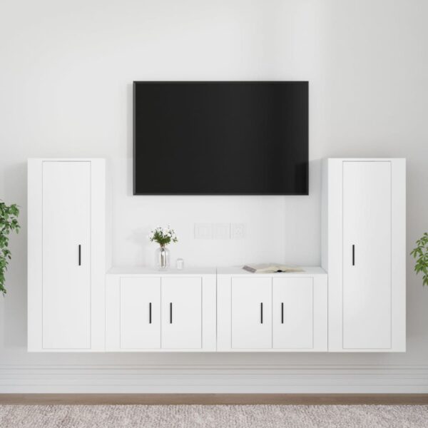 Set dulap TV, 4 piese, alb, lemn prelucrat