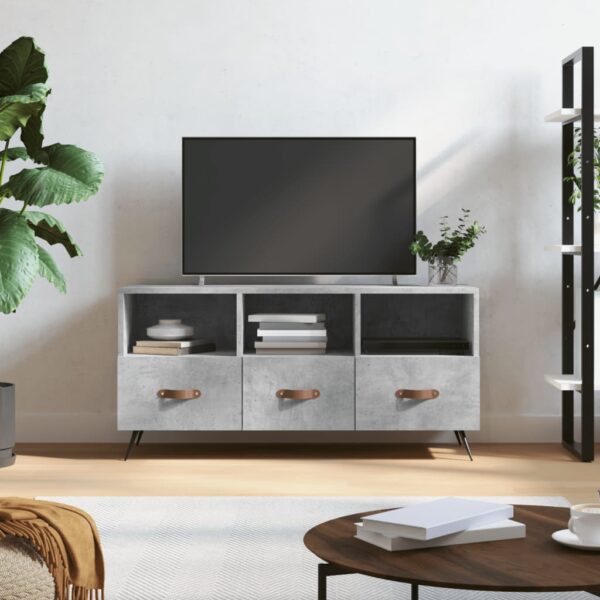 Dulap TV, gri beton, 102x36x50 cm, lemn prelucrat