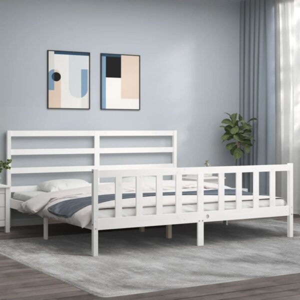 Cadru de pat cu tăblie, alb, 180x200 cm, lemn masiv