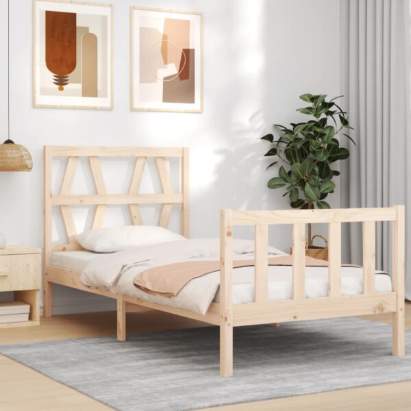 Cadru de pat cu tăblie single mic, lemn masiv