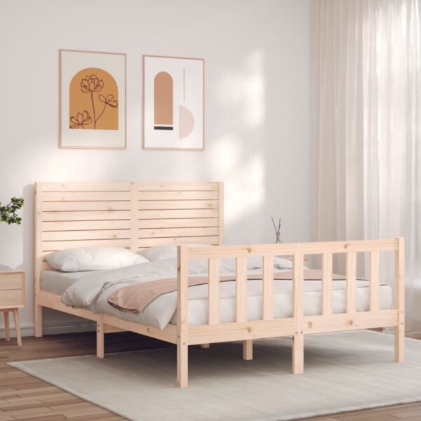 Cadru de pat cu tăblie, dublu, lemn masiv