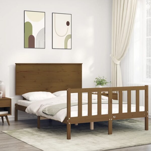 Cadru de pat cu tăblie, maro miere, 120x200 cm, lemn masiv