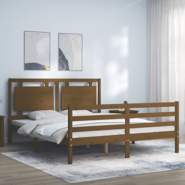 Cadru de pat cu tăblie, maro miere, king size, lemn masiv