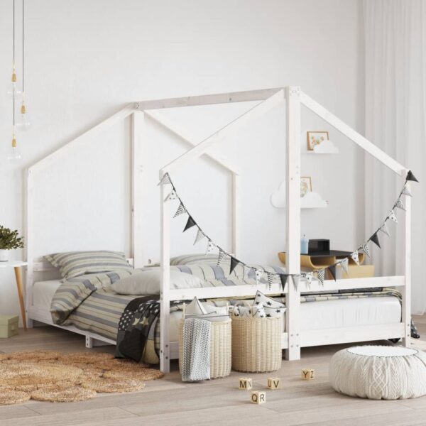 Cadru de pat pentru copii, alb, 2x(80x200)cm, lemn masiv de pin