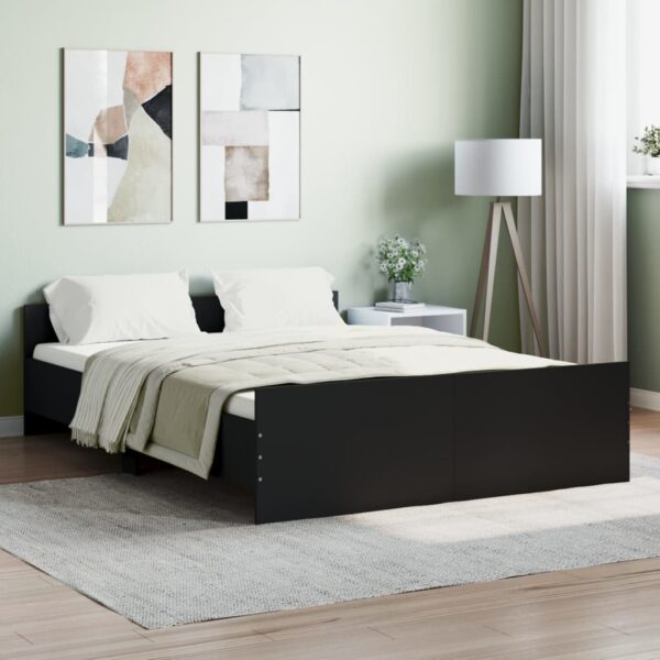 Cadru pat cu tăblie de cap/picioare, negru, 135x190 cm