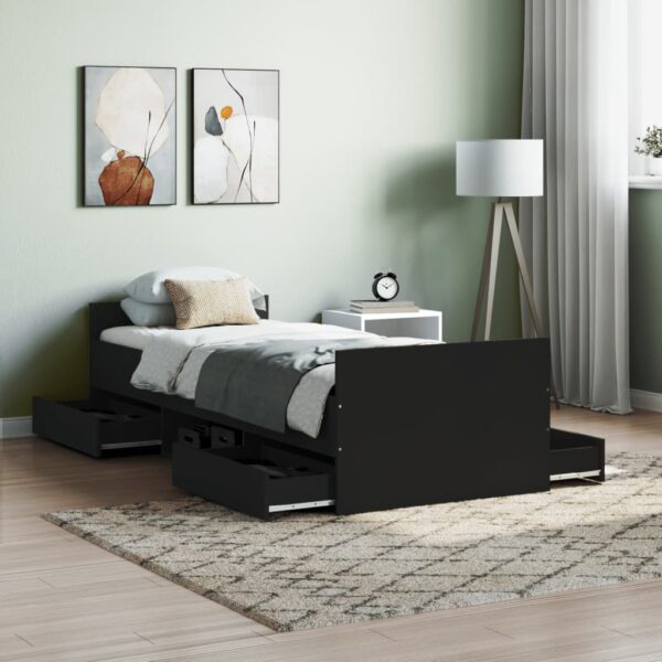 Cadru pat cu tăblii de cap/picioare, negru, 75x190 cm