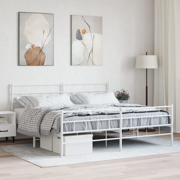 Cadru de pat metalic cu tăblie de cap/picioare, alb, 193x203 cm