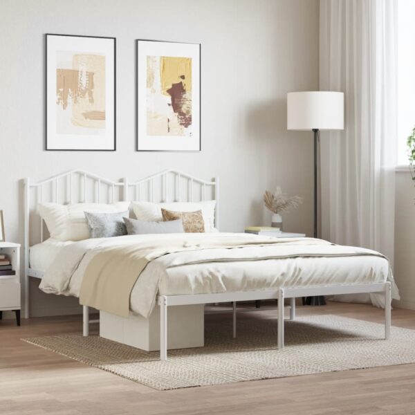 Cadru de pat metalic cu tăblie, alb, 150x200 cm