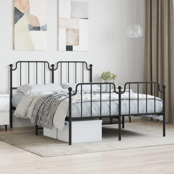 Cadru pat metalic cu tăblie de cap/picioare , negru, 135x190 cm