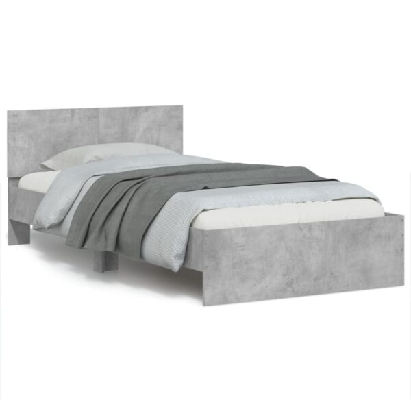 Cadru de pat cu tăblie gri beton 100x200 cm lemn prelucrat