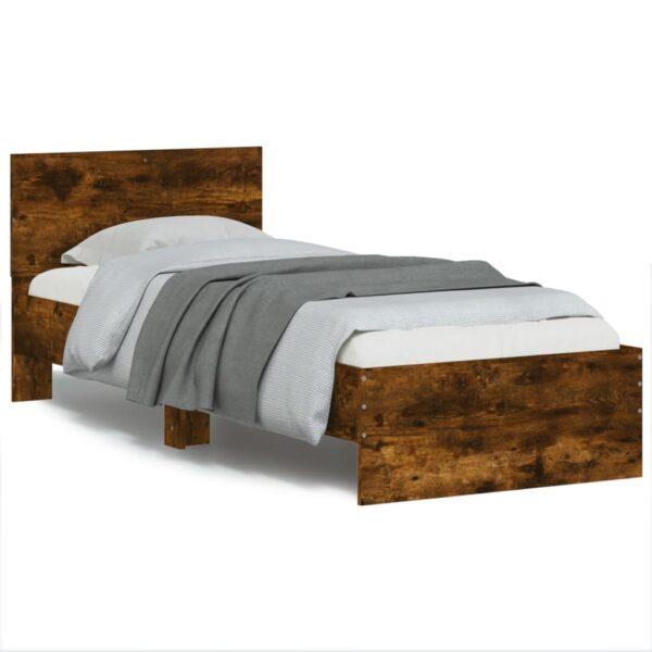 Cadru de pat cu tăblie stejar fumuriu 90x200 cm lemn prelucrat