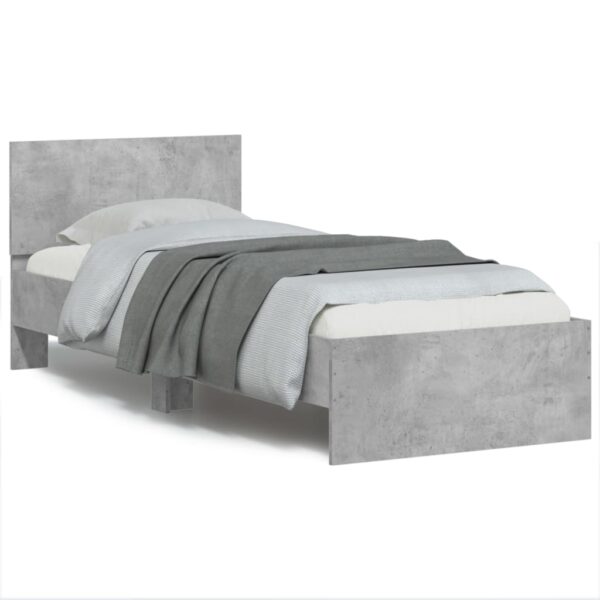Cadru de pat cu tăblie și lumini LED, gri beton, 90x200 cm