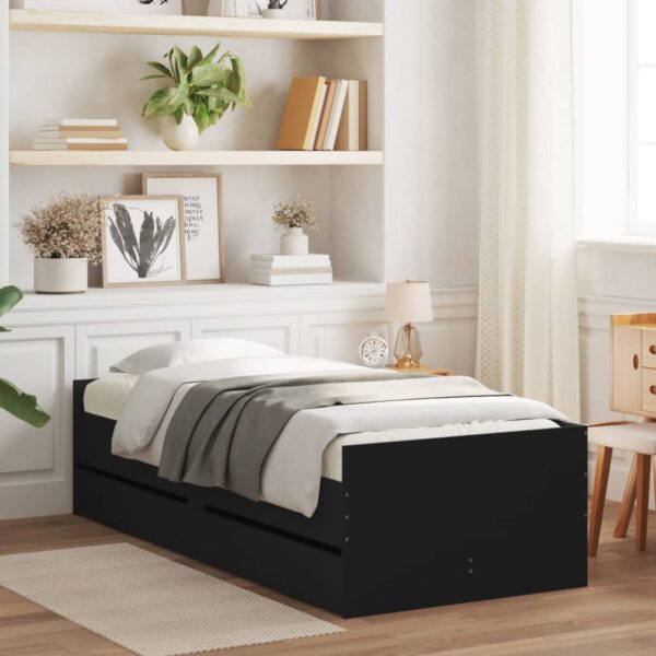 Cadru de pat cu sertare, negru, 100x200 cm