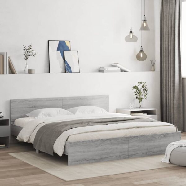 Cadru de pat cu tăblie, gri sonoma, 160x200 cm