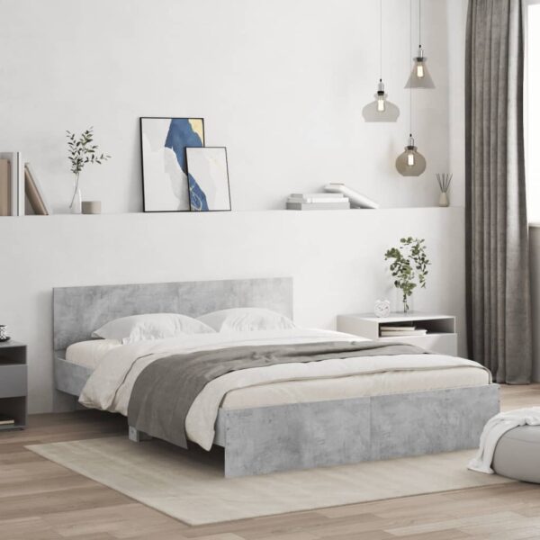 Cadru de pat cu tăblie, gri beton, 140x190 cm