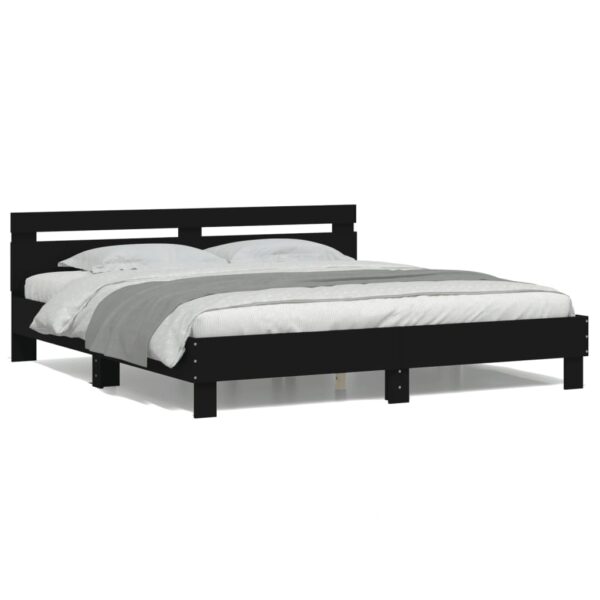 Cadru de pat cu tăblie și LED, negru, 200x200 cm