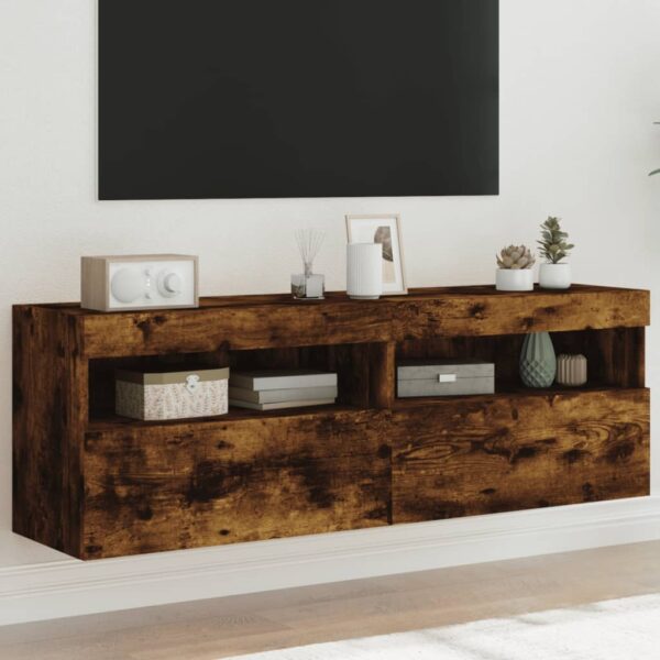 Comodă TV de perete cu LED, 2 buc. stejar fumuriu, 60x30x40 cm