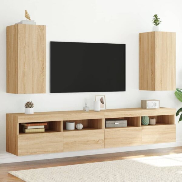 Comodă TV de perete cu LED, 2 buc. stejar sonoma, 30,5x35x70 cm