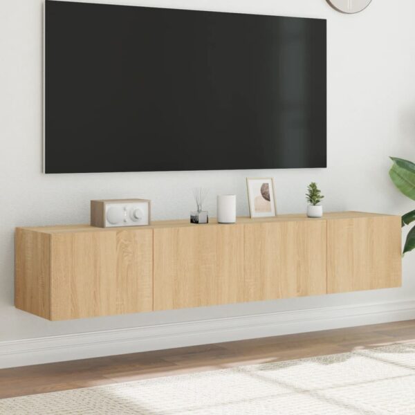 Comodă TV de perete cu LED, 2 buc. stejar sonoma, 80x35x31 cm