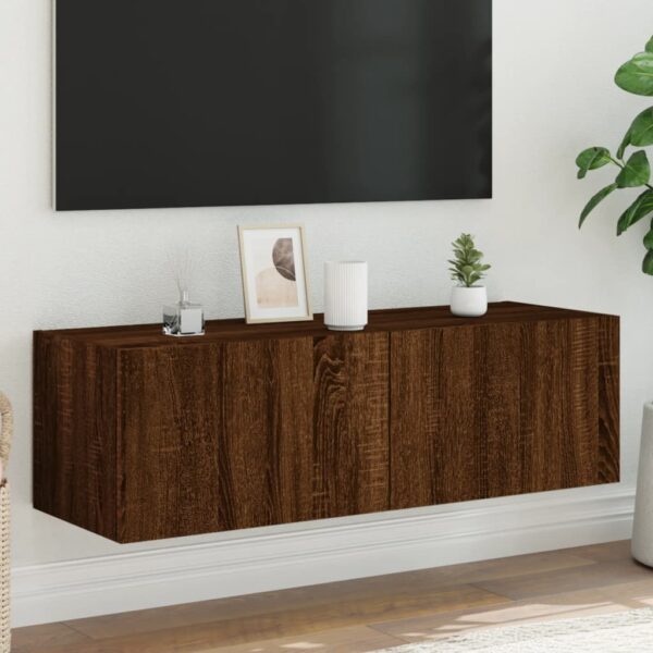 Comodă TV de perete cu lumini LED, stejar maro, 100x35x31 cm