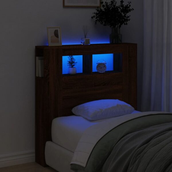 Tăblie de pat cu LED, stejar maro, 100x18,5x103,5 cm, lemn