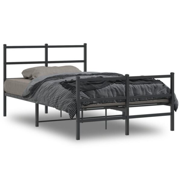 Cadru pat metalic cu tăblie de cap/picioare , negru, 120x200 cm